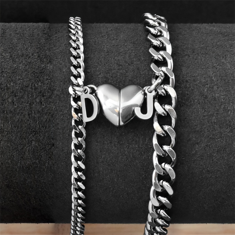 TEMU Pulseras de pareja con abreviaturas y corazones, juegos de pulseras de pareja personalizadas, joyería para hombres y mujeres, regalos para ,