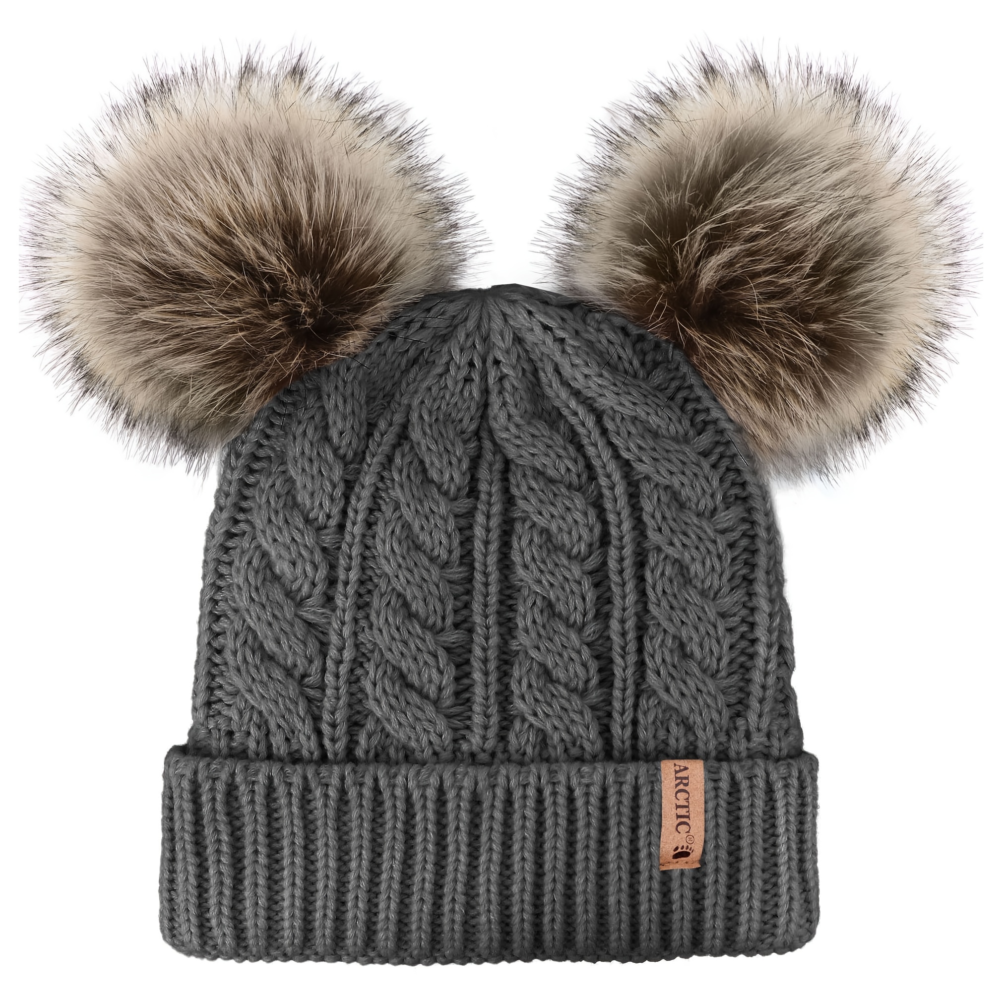 women beanie hat pom pom beanie fleece lined winter hat grey  display picture 1