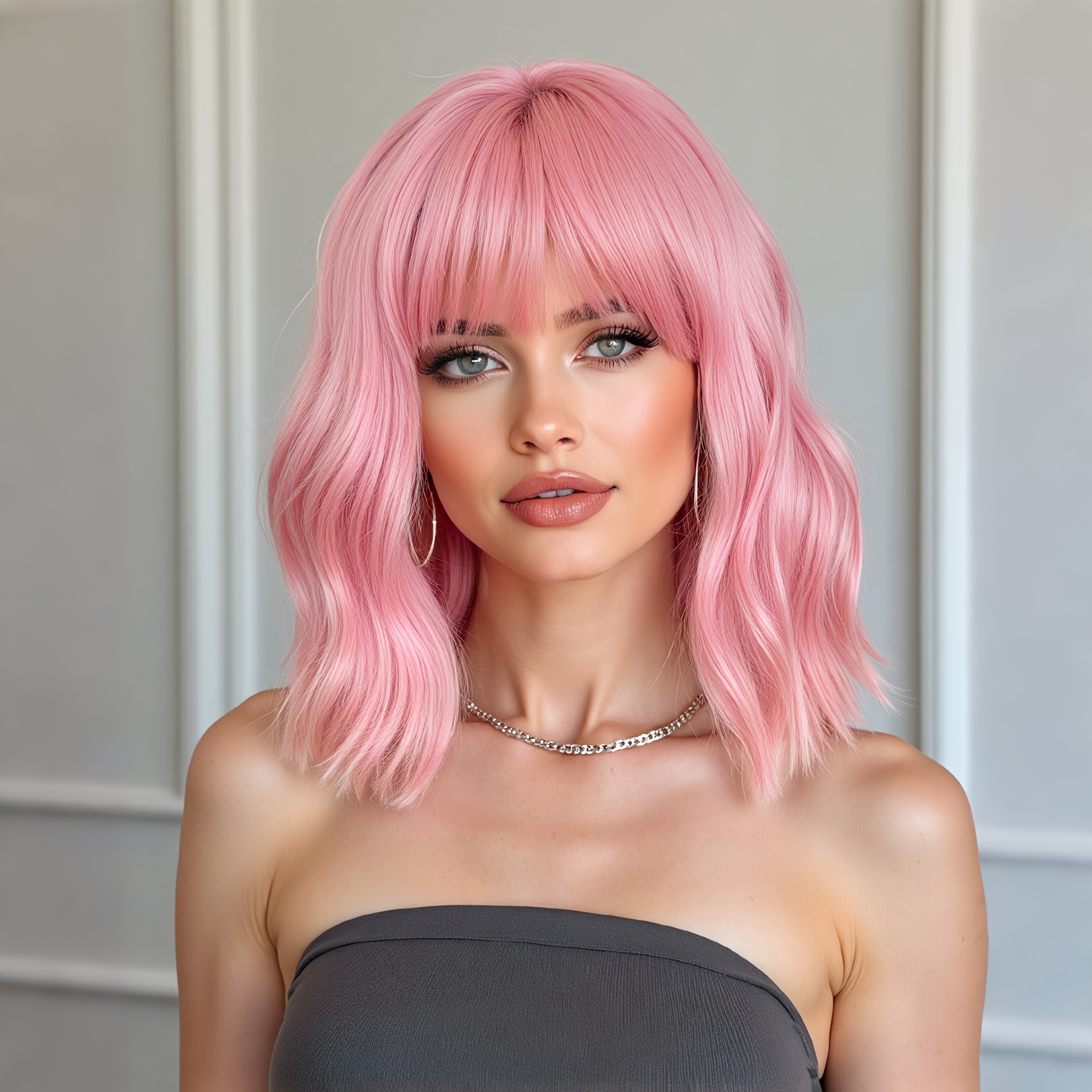 TEMU Damen Kurzer Bob - Pink / Elegantes und stilvolles, atmungsaktives Design / Geeignet für den täglichen Gebrauch und Partys / Halloween, 14 Zoll,