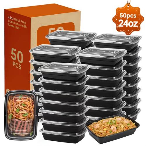 50pack black 38oz meal prep container extra thick rectangular storage container disposable bento box stackable leak proof bpa free microwave dishwasher freezer safe