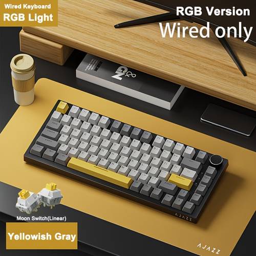 ak820 layout wired mechanical gaming keyboard with volume knob south facing led pbt keycaps programmable rgb hot swappable switches detachable usb c cable keycap puller included use ak820