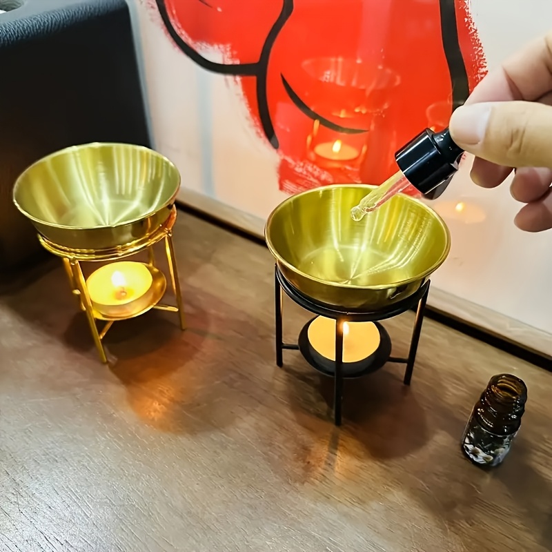 Un set de 2 (Suport Auriu + Bol Auriu) Suport pentru Uleiuri Esențiale - un Difuzor de Aromaterapie Multifuncțional și Topitor de Ceară, Potrivit pentru Decorul Casei, Ornamente de Birou și Diverse Cadouri de Sărbători.