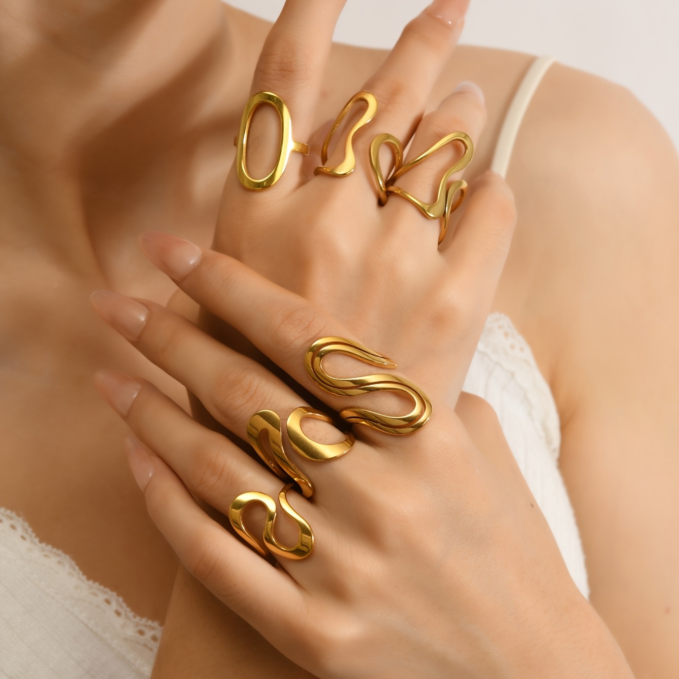 TEMU Un ensemble de 6 bagues minimalistes et décontractées en acier inoxydable doré pour femmes, ornées d' géométriques , parfaites pour un usage ,