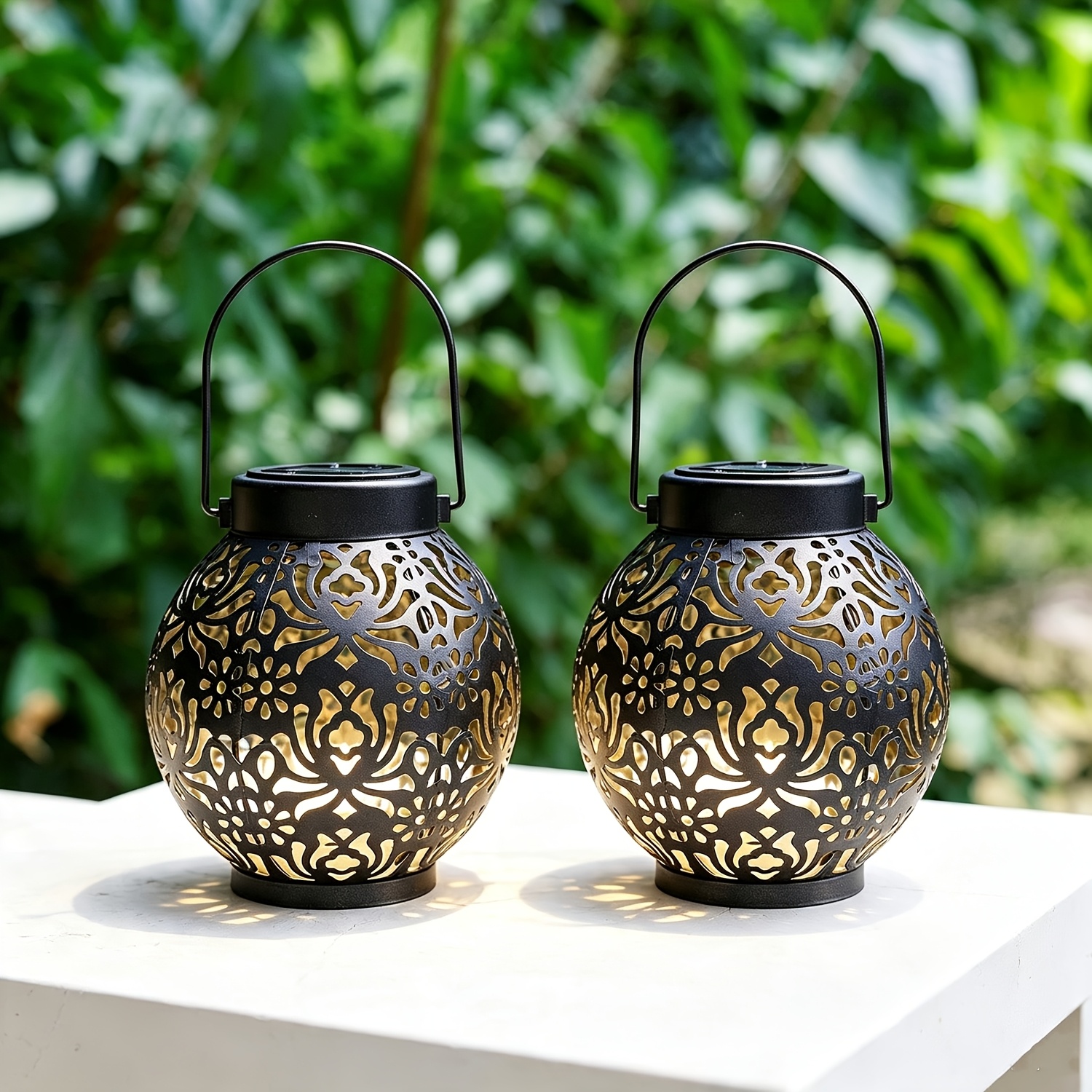 Image of 2 Pack Solar Table Lamp Local Warehouse, Solar Hanging Lantern, Ip44, Hollow Projection Design, Ideal For Parties, , , & Patios To Enhance Atmosphere