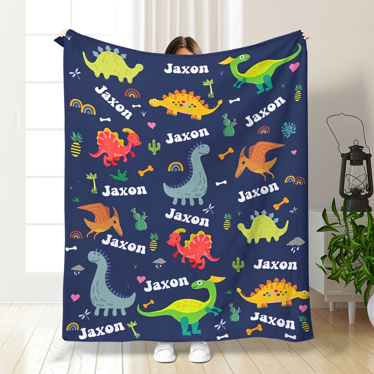 

Personalized Dinosaur Name Blanket - Perfect For Teens And Adults - Lightweight Fleece Sofa, Bed, Travel, Camping, Living Room, Office, Sofa, Chair - Digital Printed With Soft And Warm Fleece