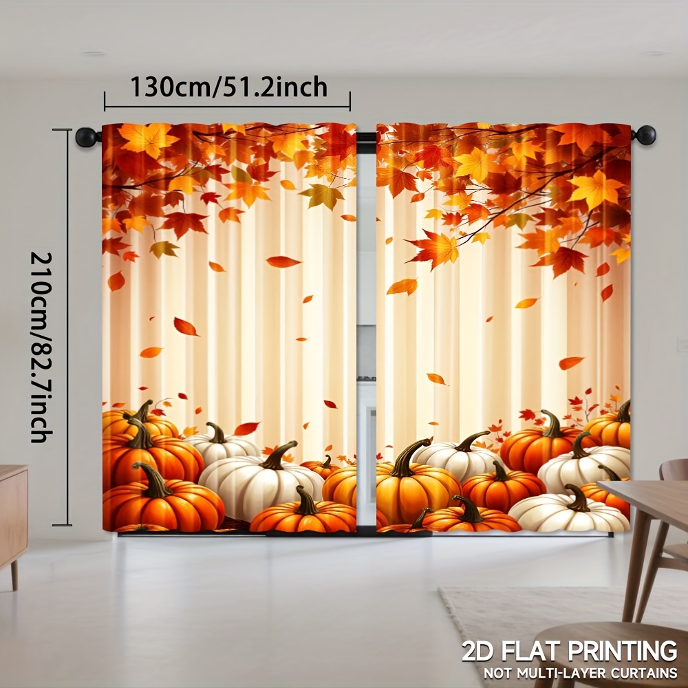 TEMU 2pcs, Decorative Curtains, Pumpkins Thanksgiving Harvest Pattern Polyester Curtains, Holiday Parties And Fall Celebrations, Thanksgiving