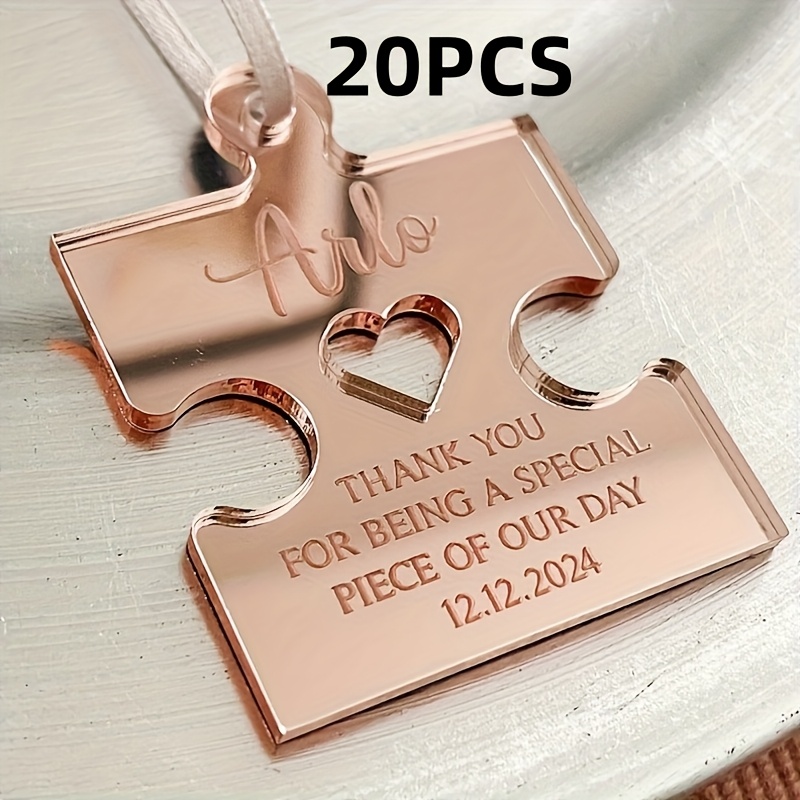 TEMU 20 Custom Acrylic Heart-shaped Jigsaw Mirror Labels, Personalized Name Tags For 's Baptisms Or Parties (excluding Ropes).