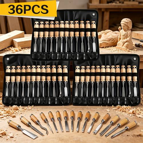 juego de cinceles profesionales para tallado de madera de 36/9 piezas, mango de madera con - herramientas esenciales para tallado de detalles para carpintería, herramientas manuales