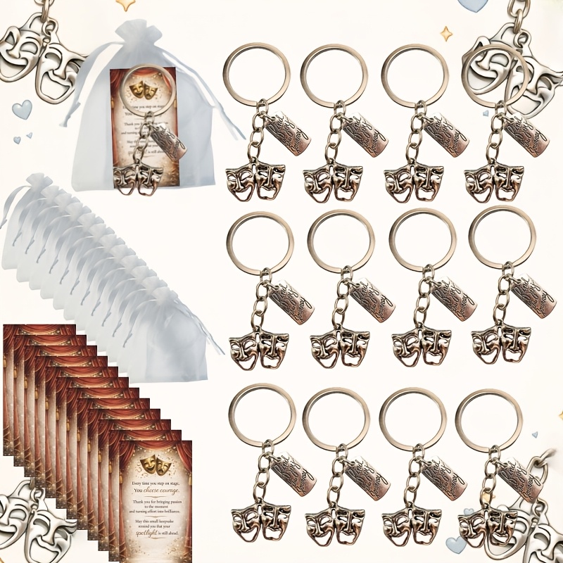 TEMU Gift For Her/him 36pcs - Drama Themed Keyring Packs (including 12 Keychains, 12 Thank-you Cards, And 12 Gauze Bags) - Drama Themed Party Gift