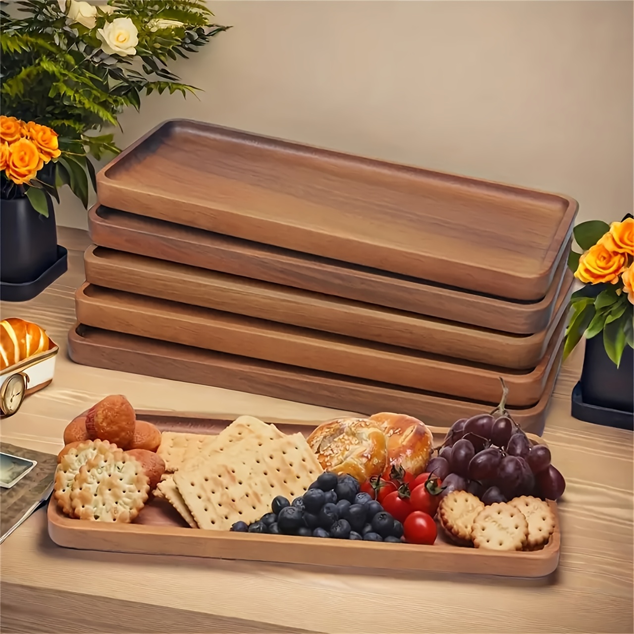 

Stylish Wooden Tray - Dried Fruits, Snacks And - Coffee - Decor Accessory - Kitchen Restaurant Serving Tray