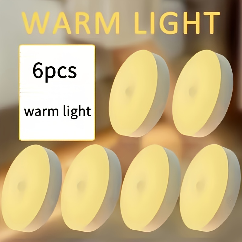 TEMU Set Of 6 Usb Motion-sensor Wall Lights, 8 Led Round Modern Ceiling/wall Lights, Plug-and-play (includes Usb Cable), Energy-saving Motion-sensor