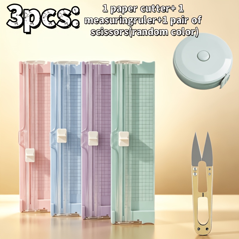 TEMU A4-sized Paper Cutter (1paper Cutter+1measuring Ruler+1pair Of Scissors [random Color]) A Sturdy And Durable Paper-cutting Tool Suitable For