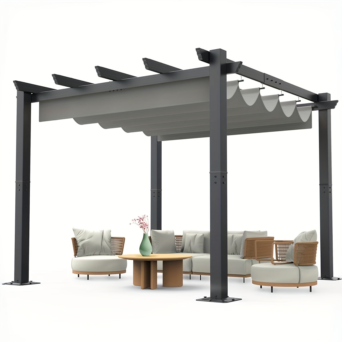 

Hufy Outdoor Pergola, Aluminum Pergola With Upgraded Retractable Canopy, Outdoor Shelter Suitable For Gardens, Backyard, Lawn, Deck - Gray.