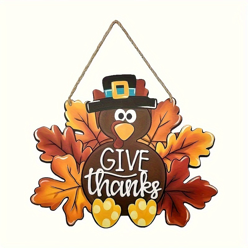 

Festive Thanksgiving Turkey Door Hanger: Wooden Fall Wreath With 'give Thanks' Message - Perfect For Christmas, Halloween, Thanksgiving, 4th Of July, And More - Hanging Porch Decoration