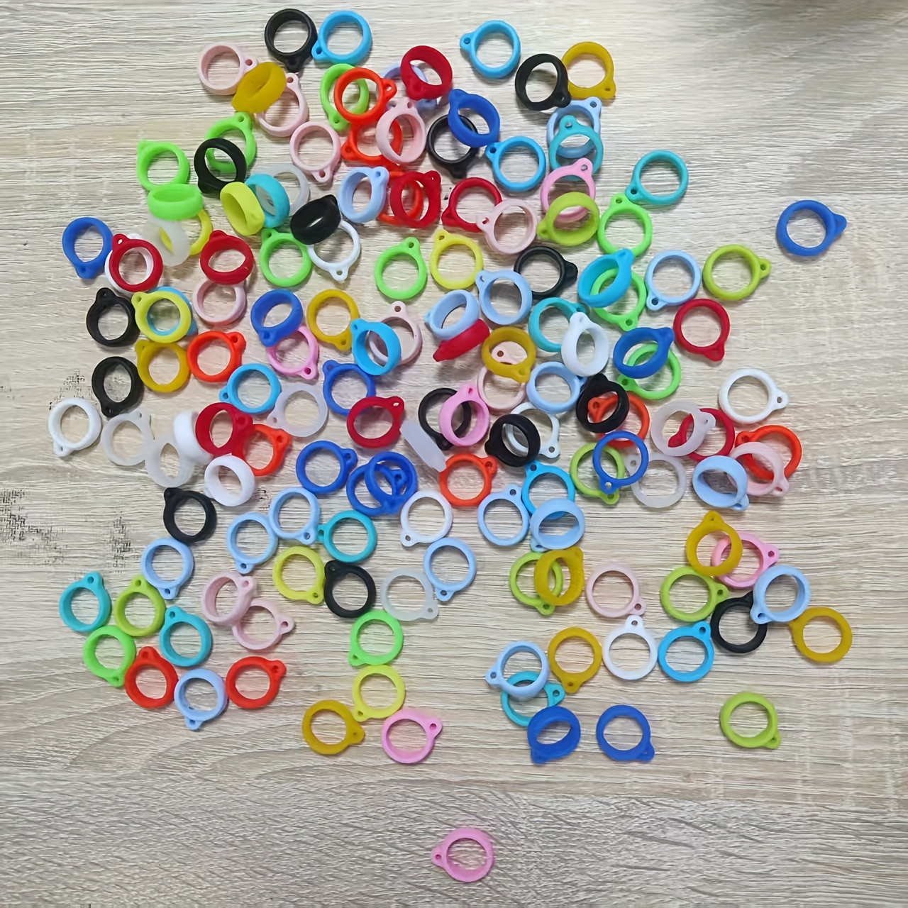 TEMU 100pcs 13mm Silicone Ring Set | Mixed Color Printed Non-slip Design | Compatible With Phones/keys/water Bottles/id Cards/crafts | Clip-on