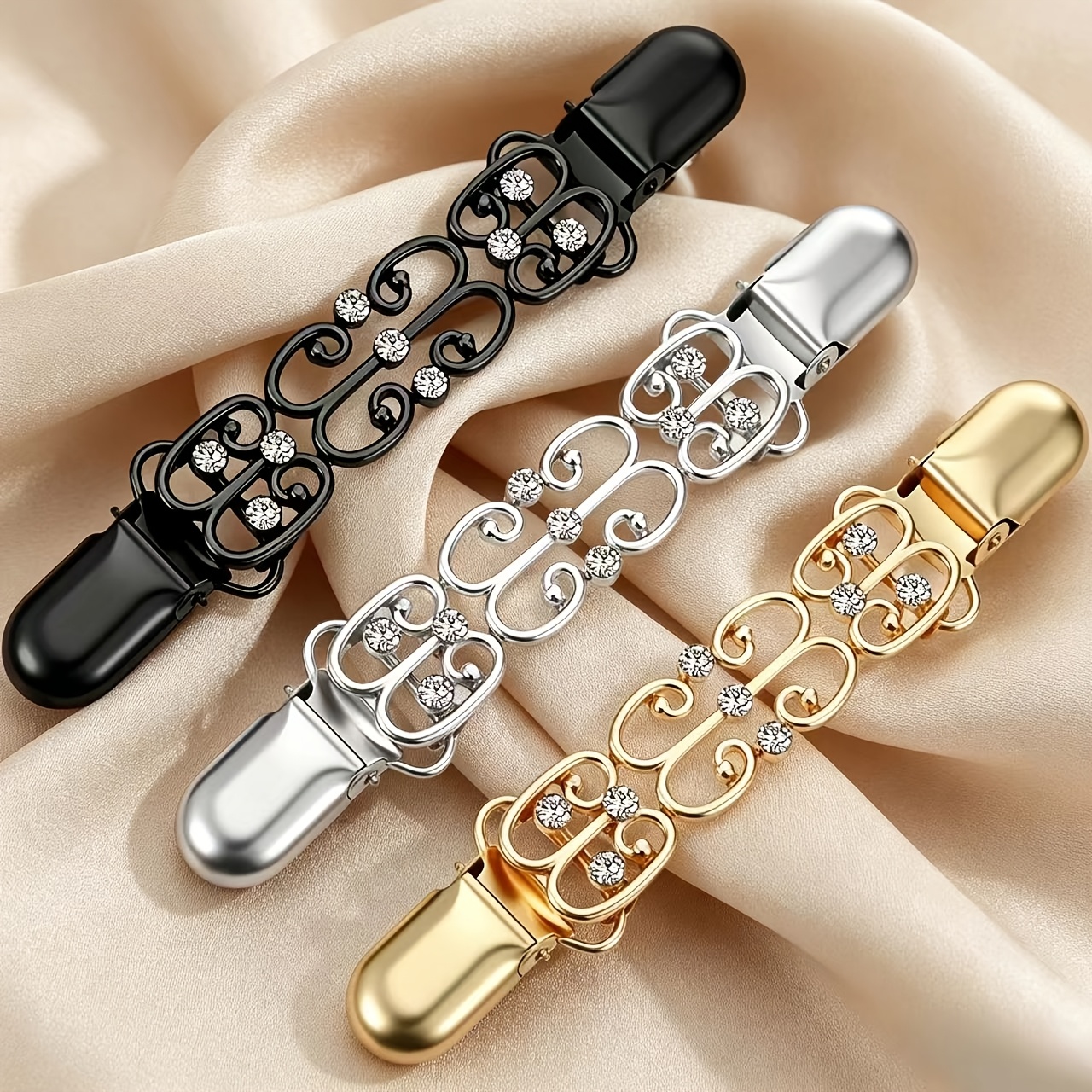 Image of 3pcs Sweater Clip Waist Clip Retro Dress Clip Back Belt Shawl Cardigan Collar Clip Tightening Dress Pants Waist Tightener (easy), Metal