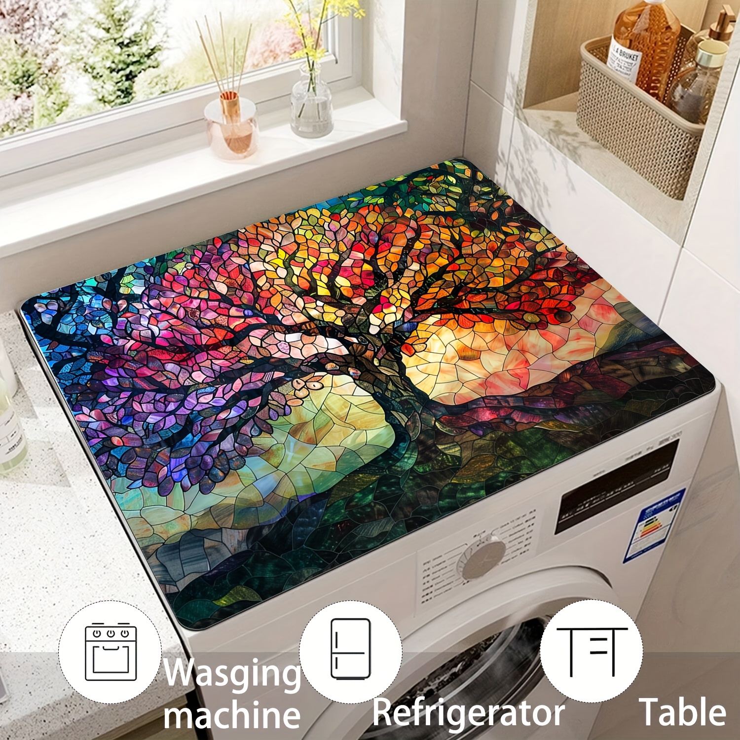 

Tree Print Quick-dry Absorbent Washer Cover Mat - Modern Protective Top Pad For Washing Machines & Dryers, Laundry Room Decor