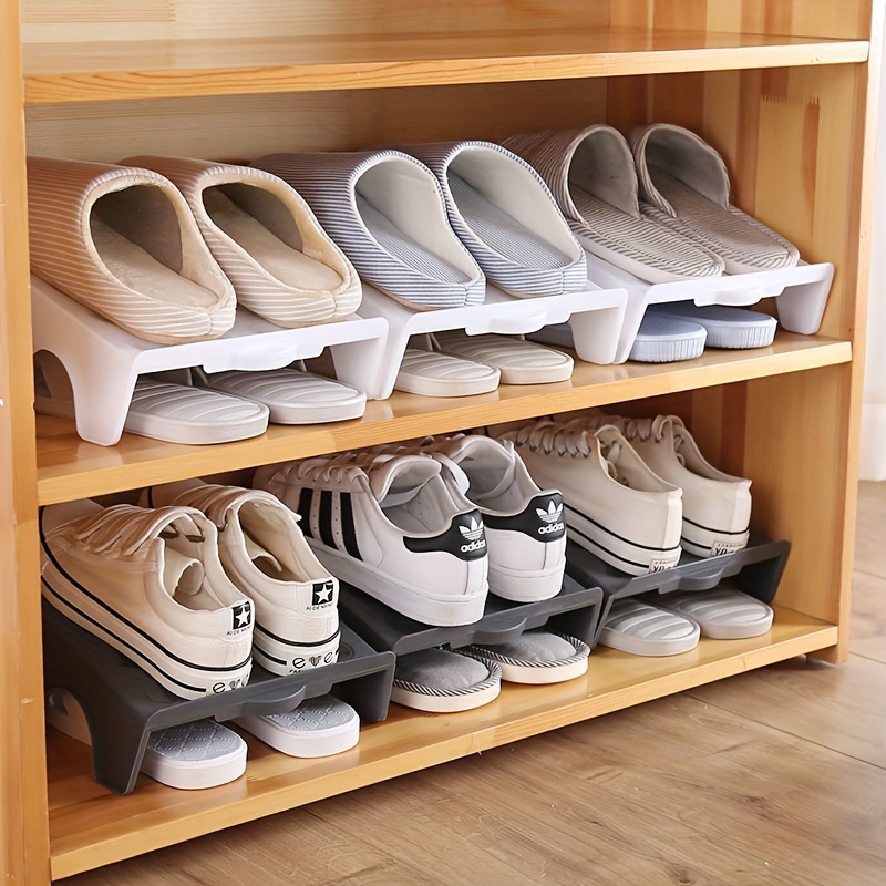 

Space-saving Double Layer Shoe Rack - Durable Plastic, Integrated Design For Easy Organization Of Shoes & Slippers