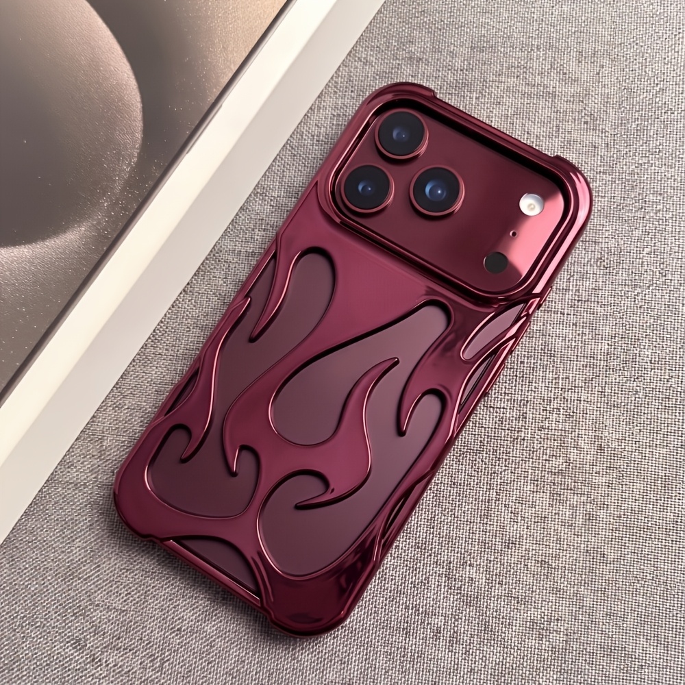 TEMU Phone Case - Halloween Flame Fire Glossy Compatible With Iphone 18 17 16 15 14 13 12 11 Pro Electroplated Glossy Hollow-out Style