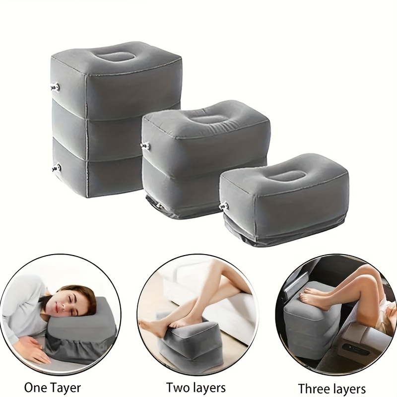 

1pc Airplane Foot Rest Travel Foot Rest Pillow Inflatable Travel Foot Rest For Airplanes Adjustable Height 3-layer Ergonomic Folding Portable Home Train Car Airplane Footrest Cushion With Storage Bag