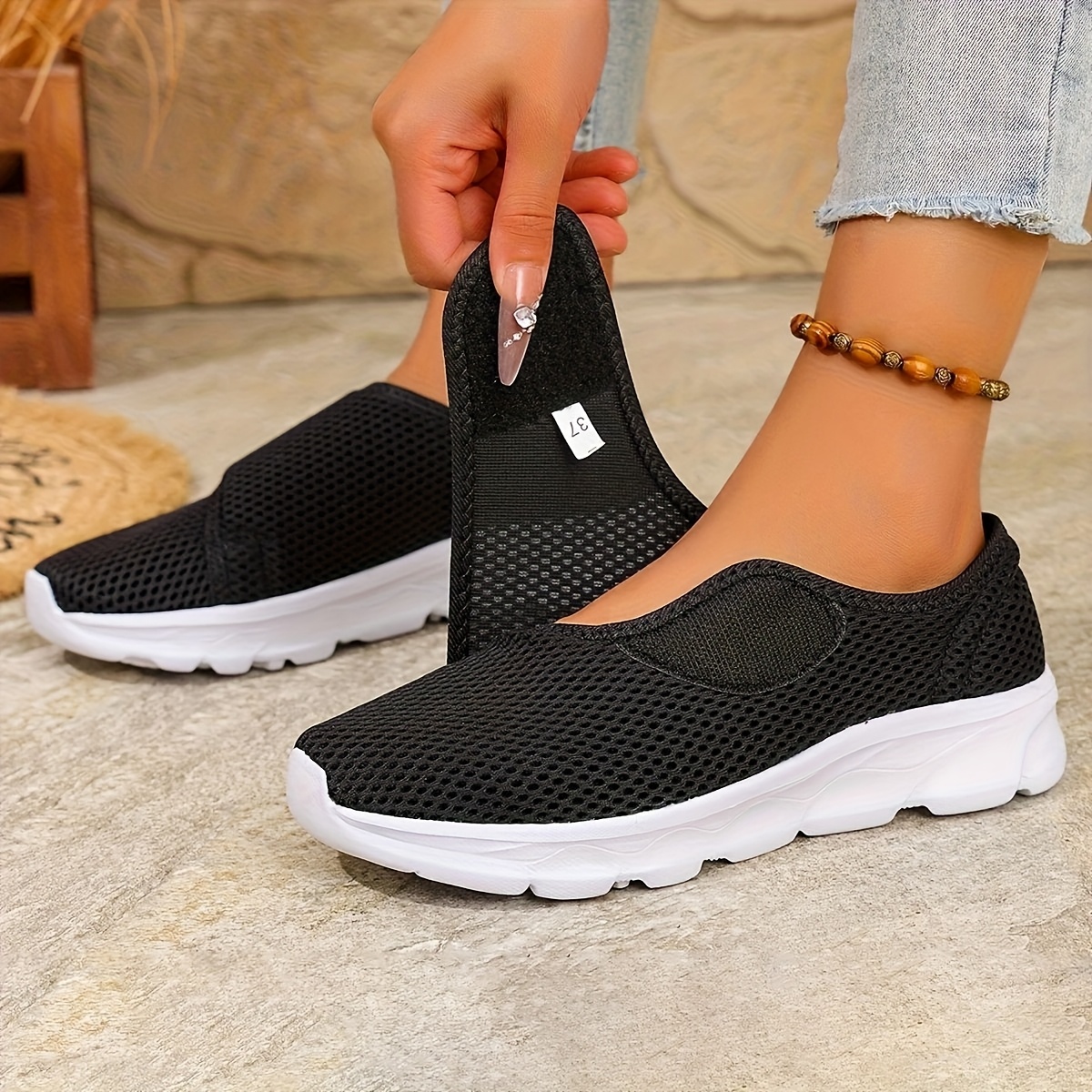 Image of Unisex Casual Sneakers For Wide & - Adjustable Soft Pu Sole, Breathable Fabric Upper, Low-, Women Shoes Elegant Women Shoes Shoes