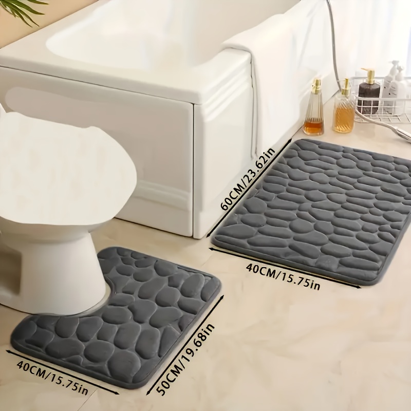 2pcs Set Ultra Soft Thick Coral Velvet Bathroom Rugs - Quick Dry, Non-slip, Hand Washable, Pvc Bottom, With Geometric Pattern Home Decor Suitable For Bathroom Memory Foam Floor Mats