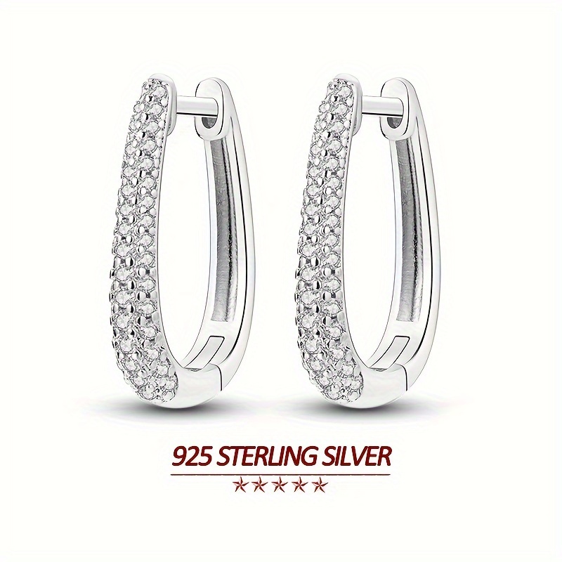 

Original 925 Sterling Silver High Quality Women Hoop Earrings Plating U Shape Zircon Pavé Sets Elegant Jewelry Gifts