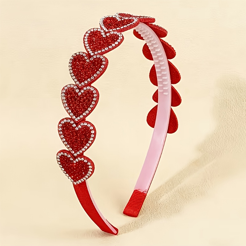 TEMU 1pc Of Shiny Heart-shaped Rhinestone Headband, 's Day Themed Hair Additions, Create Sweet Hairstyle Decoration, Perfect Gift For Women
