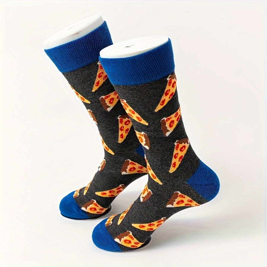 

Men' Mid-calf Crew Cotton Knit Fabric With Pizza Food Pattern - 100% Cotton, Cartoon Design - Machine Washable - 1 Pair Pack