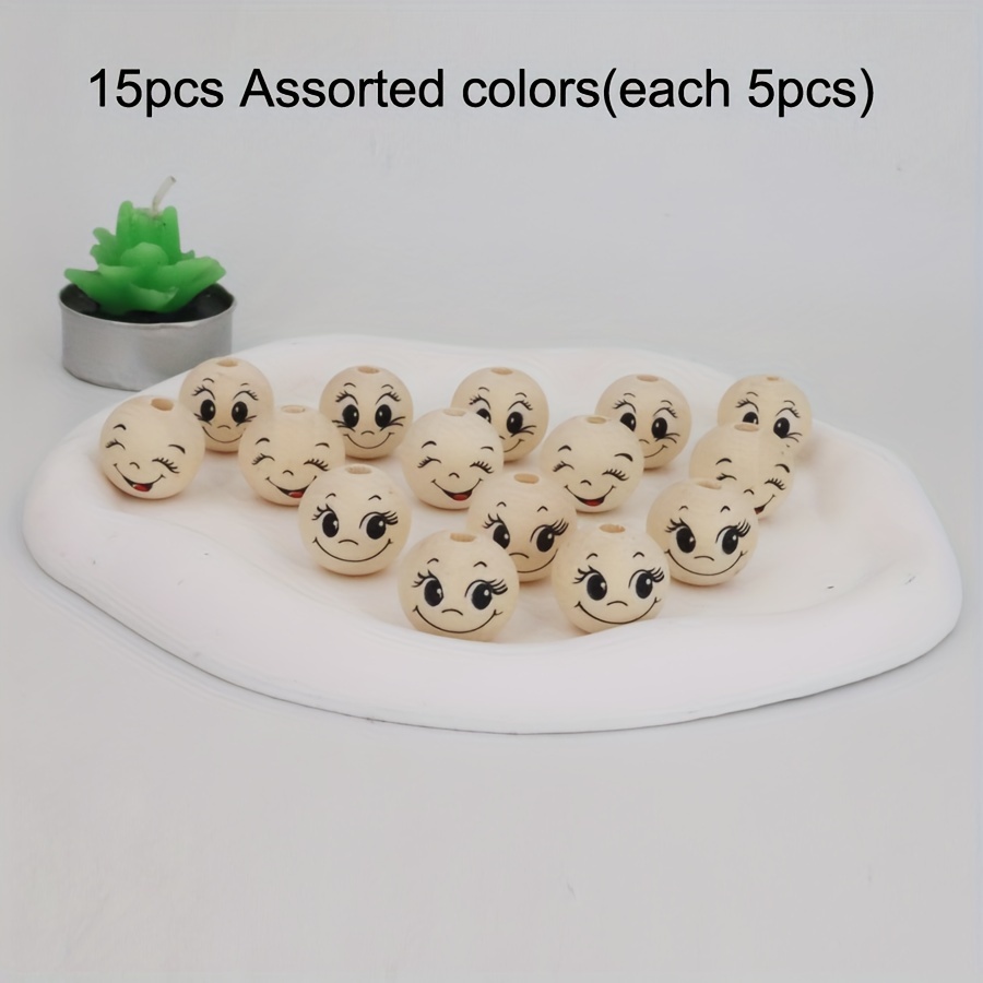 Image of 15pcs Wooden Beads With & Mouth - Wood Grain Making, Keychain, Bracelet, Necklace Beads - Wood Craft Beads For Worms Charms, Christmas Ornaments (20mm) - For Farm