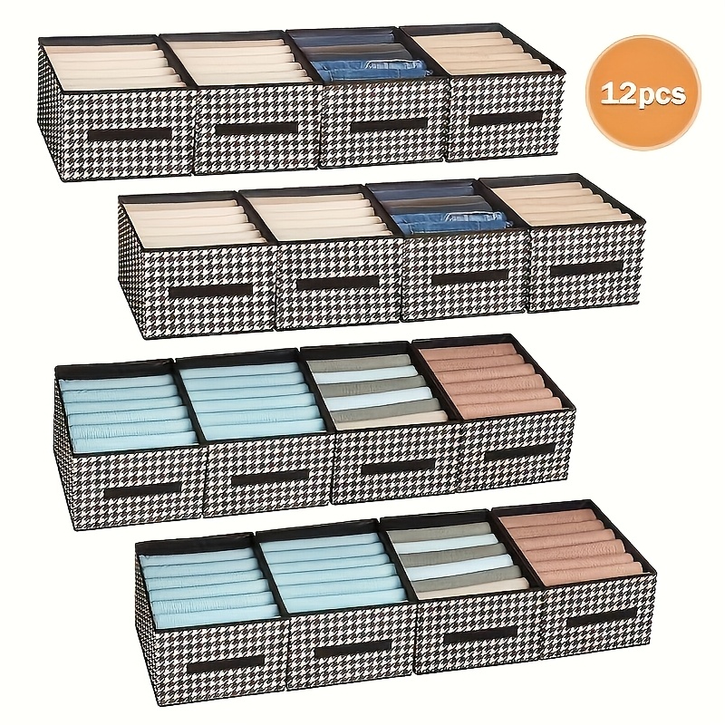 12pcs Bohemian Fabric Storage Boxes - Foldable Rectangular Wardrobe Organizers With Reinforced Handles, Collapsible Under-bed & Closet Shelving Suitable For Clothes, S,, Books, Under-bed Storage