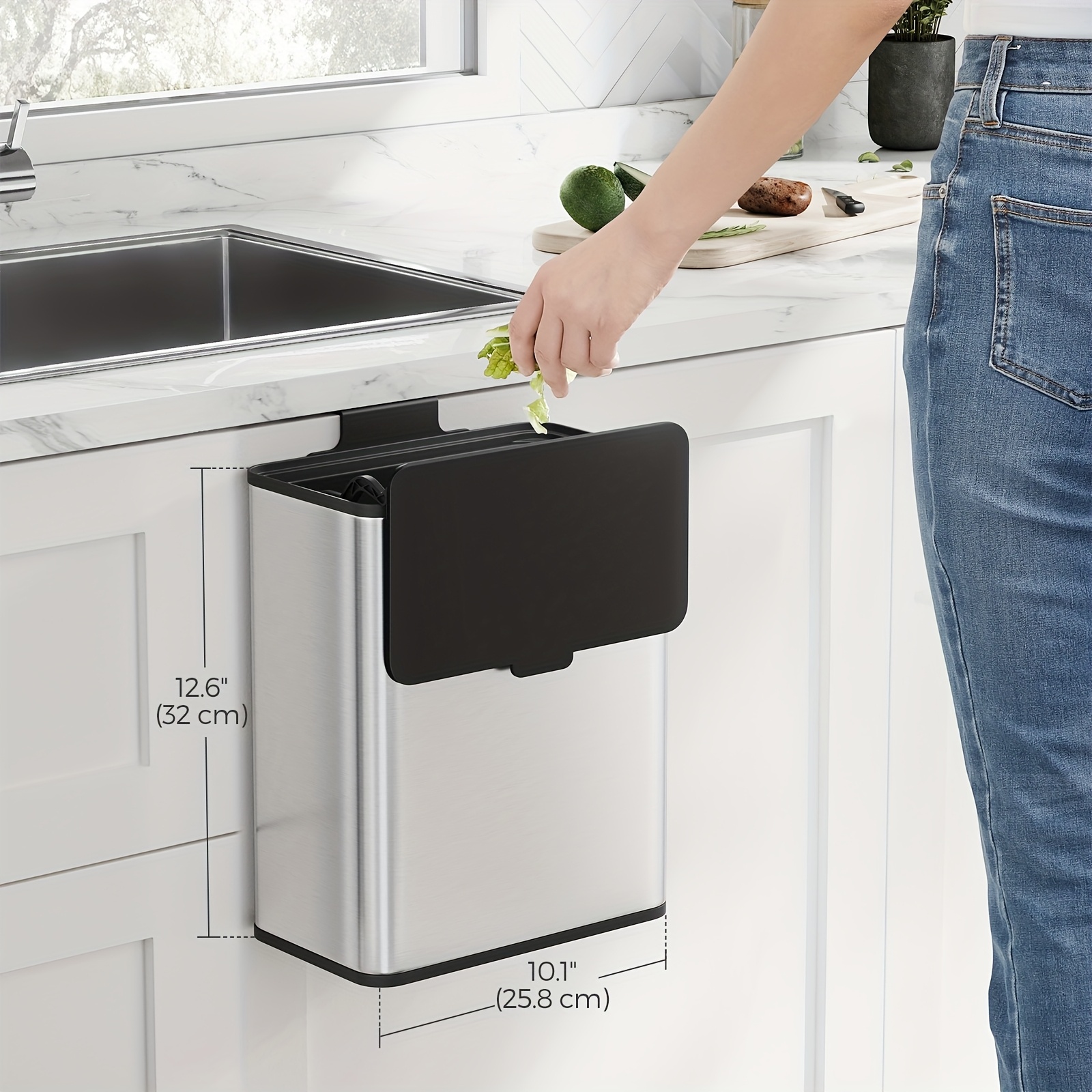 

Songmics 2.1-gallon Hanging Trash Can With Lid, Large Capacity, No Drilling Wall-mounted Trash Can, For Kitchen And Bathroommetallic Silver, , New Year Gift, Valentine's Day Gift
