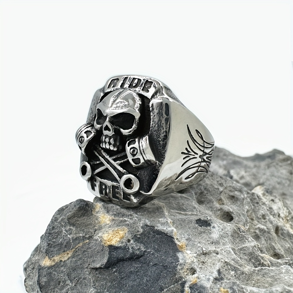 motorcycle skull men ring 316l stainless steel Temu