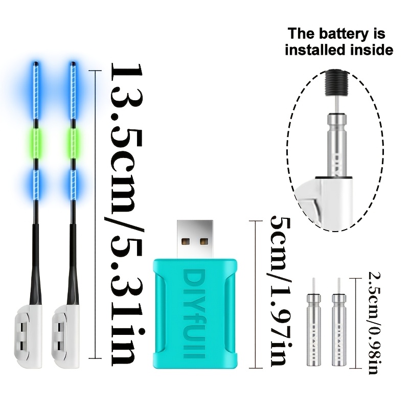 TEMU 5pcs Set (2 Rod Tip Lights + 2 Rechargeable Batteries + 1 Charger)fishing Indicatorfishing Bite Indicator Lightcolor When Fish Bitessea Fishing