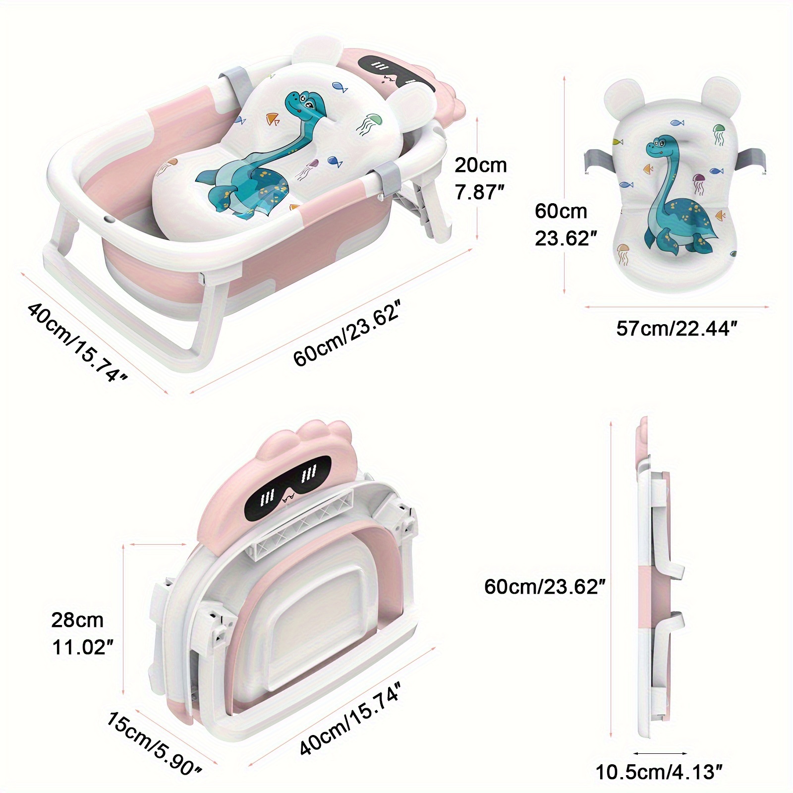Kada za bebe s dinosaurima, sklopiva PP protuklizna kada za kupanje s jastučićem za podršku, sklopiva kada za novorođenčad i malu djecu od 0-24 mjeseca, poklon za Noć vještica, Božić, Novu godinu i Dan zahvalnosti, Zabavna Baby Shower,Igrački dizajn,Lagani materijal,Protuklizna površina,Novi