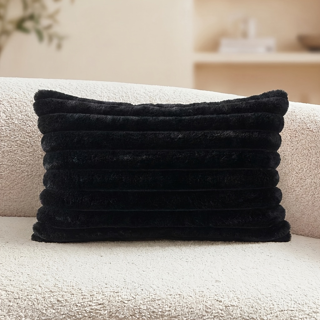 TEMU 1pc, Soft Fluffy Plush Striped Cushion Case, Decor Cushion Cover For Couch Car Bed, Luxury Cozy Farmhouse Throw Pillowcase, 12*20in, 16*16in,