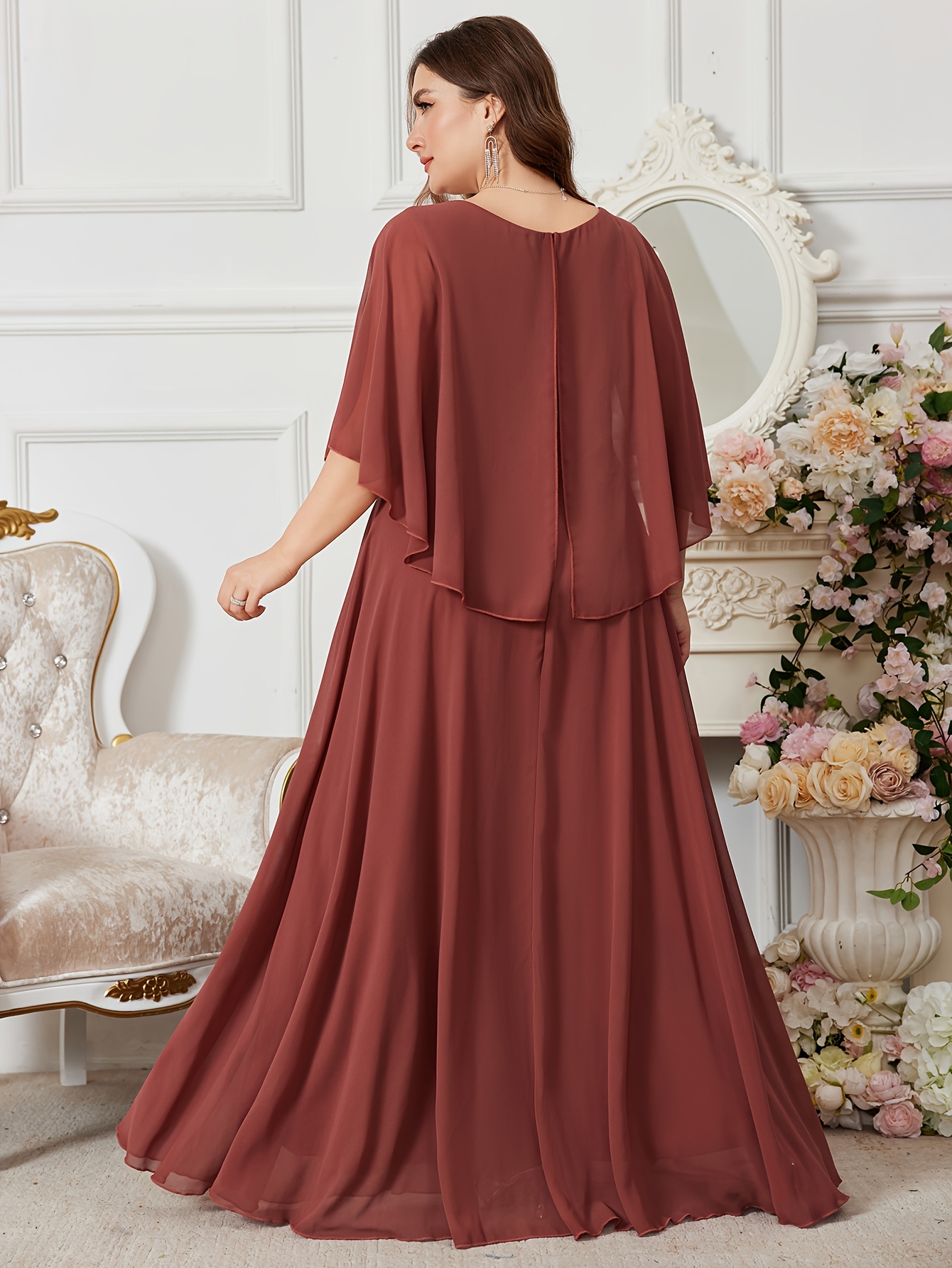 plus size womens elegant v neck batwing sleeve chiffon dress