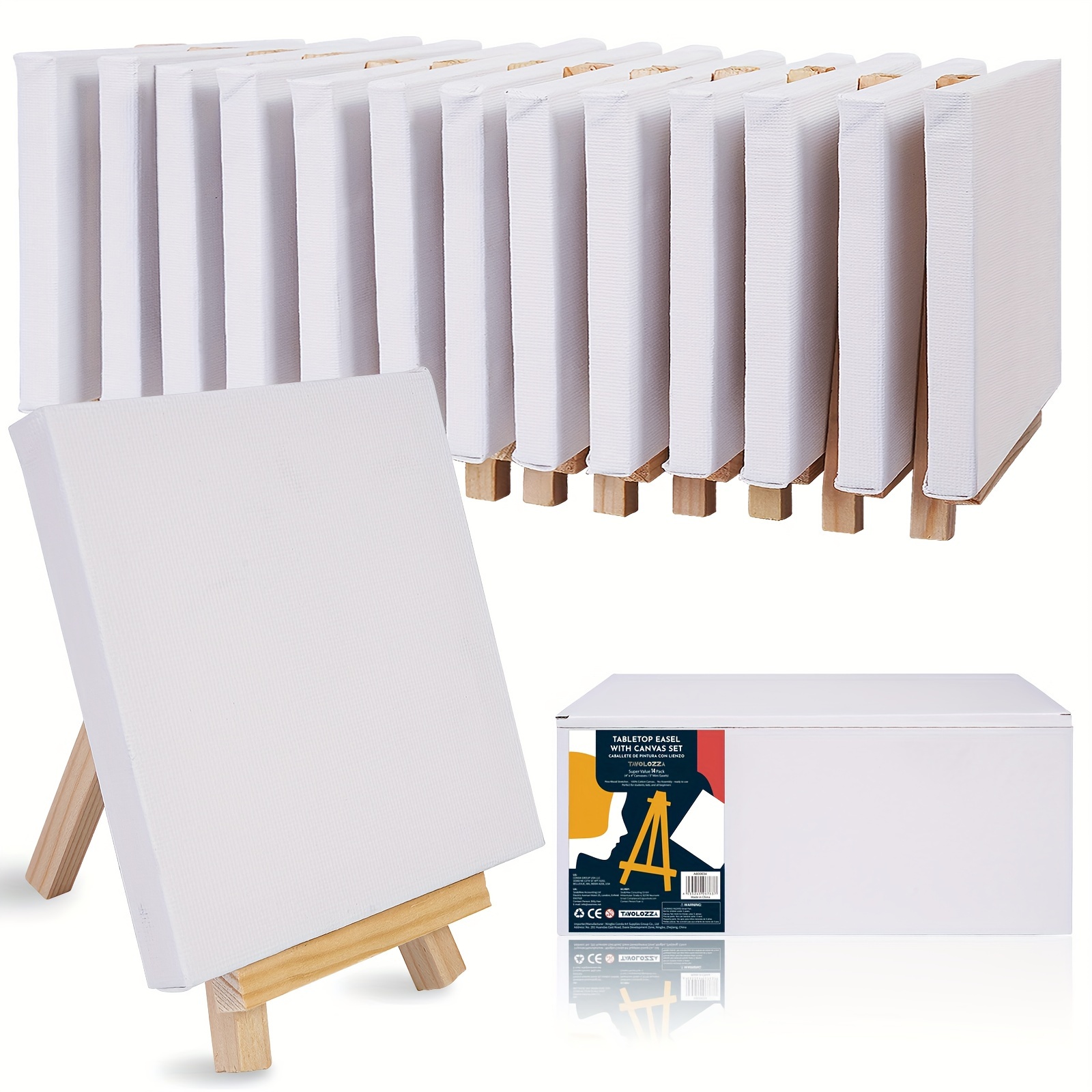 

Conda 14 Pack Mini Canvas And Easel Set, 14pcs 5" Mini Easel And 14pcs 4"x 4" Mini Canvas, Small Stretched Canvas, Professional Art Supplies For Drawing, Painting