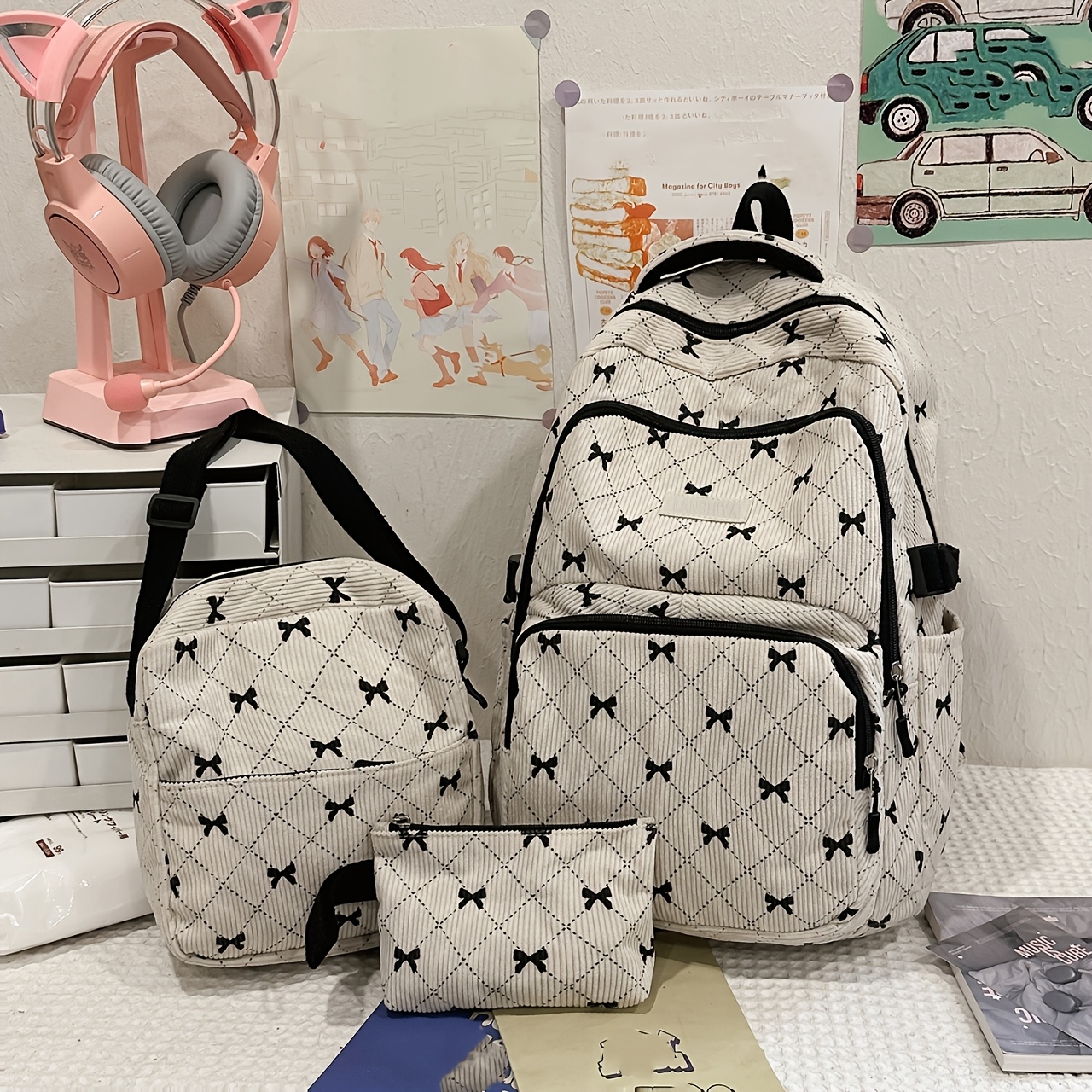 3-teiliges set: rucksack, umhängetasche, federmäppchen. rucksack für schüler studenten. japanischer stil, instagram-tauglicher rucksack mit großem fassungsvermögen. leichter reiserucksack für die rückkehr in die schule