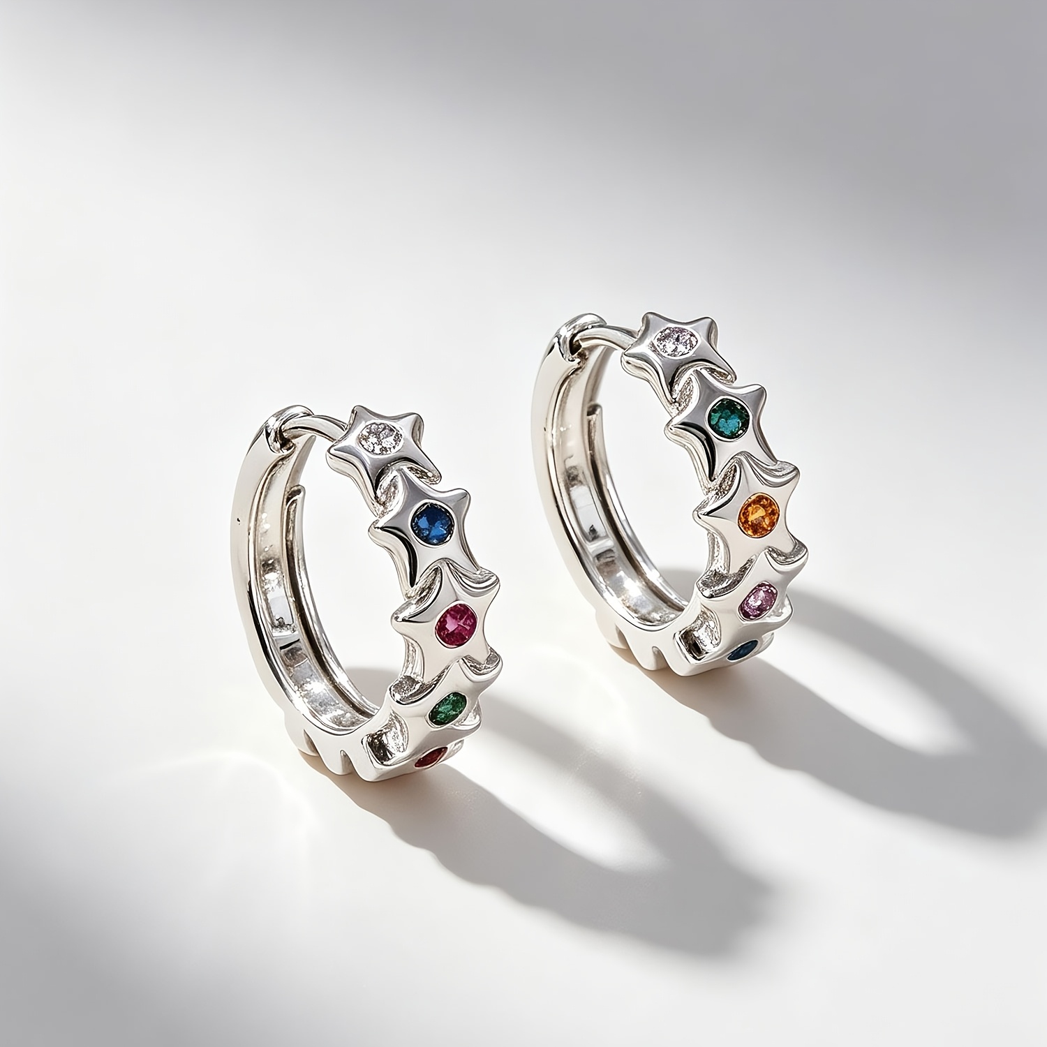 Women's Colorful Multi-Star Zirconia Stud Earrings, Light Luxury