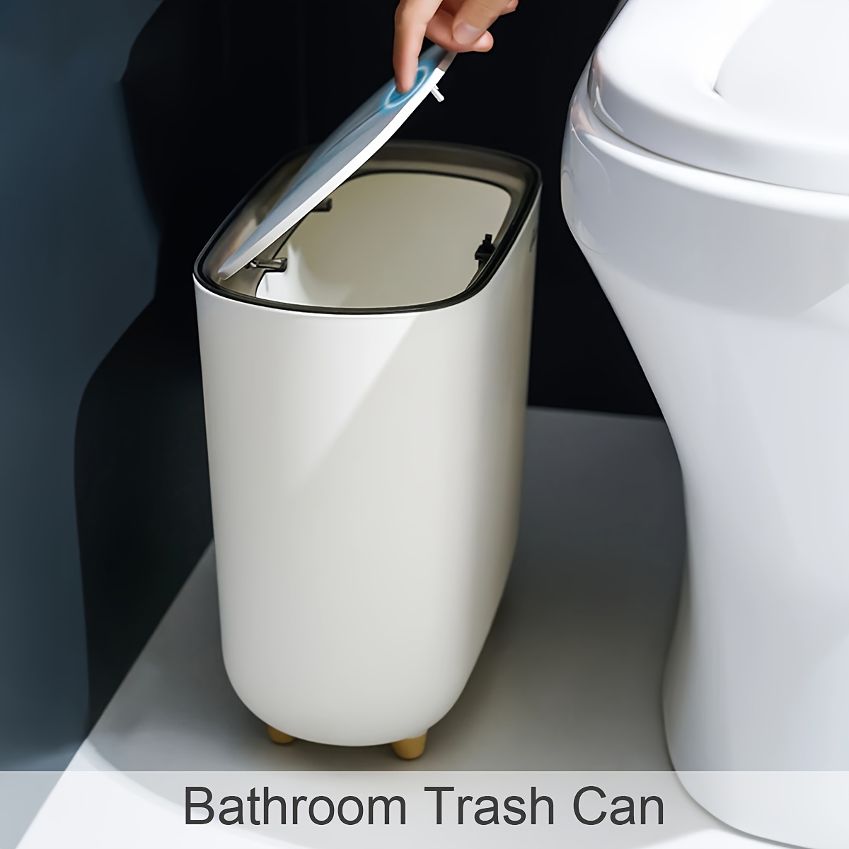 

Bathroom Narrow Shape Trash Can Toilet Side With Lid Kitchen Odorproof Trash Bin Covered Trash Can Wastepaper Basket