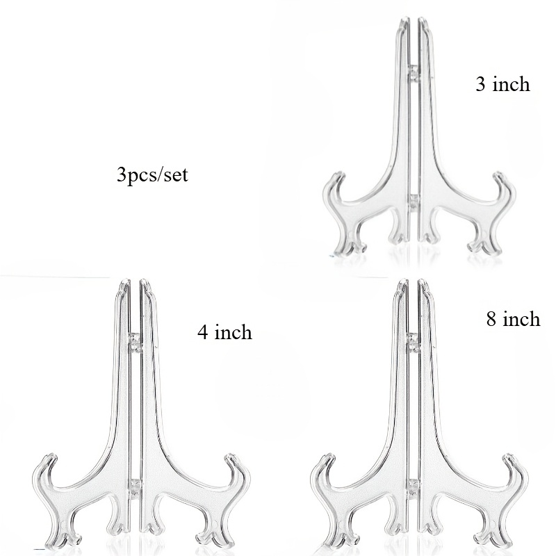 Image of 3pcs Set Clear Acrylic Easels - Versatile Display Stands For Photos, Picture Frames & More - Perfect For Weddings, Birthdays & Home Decor