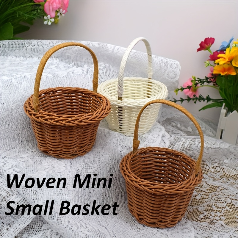 4pcs mini small pp woven baskets rustic imitation rattan decorative storage baskets with handles multi style open top design for easter weddings parties home decor event favor baskets durable woven texture shelf baskets 0