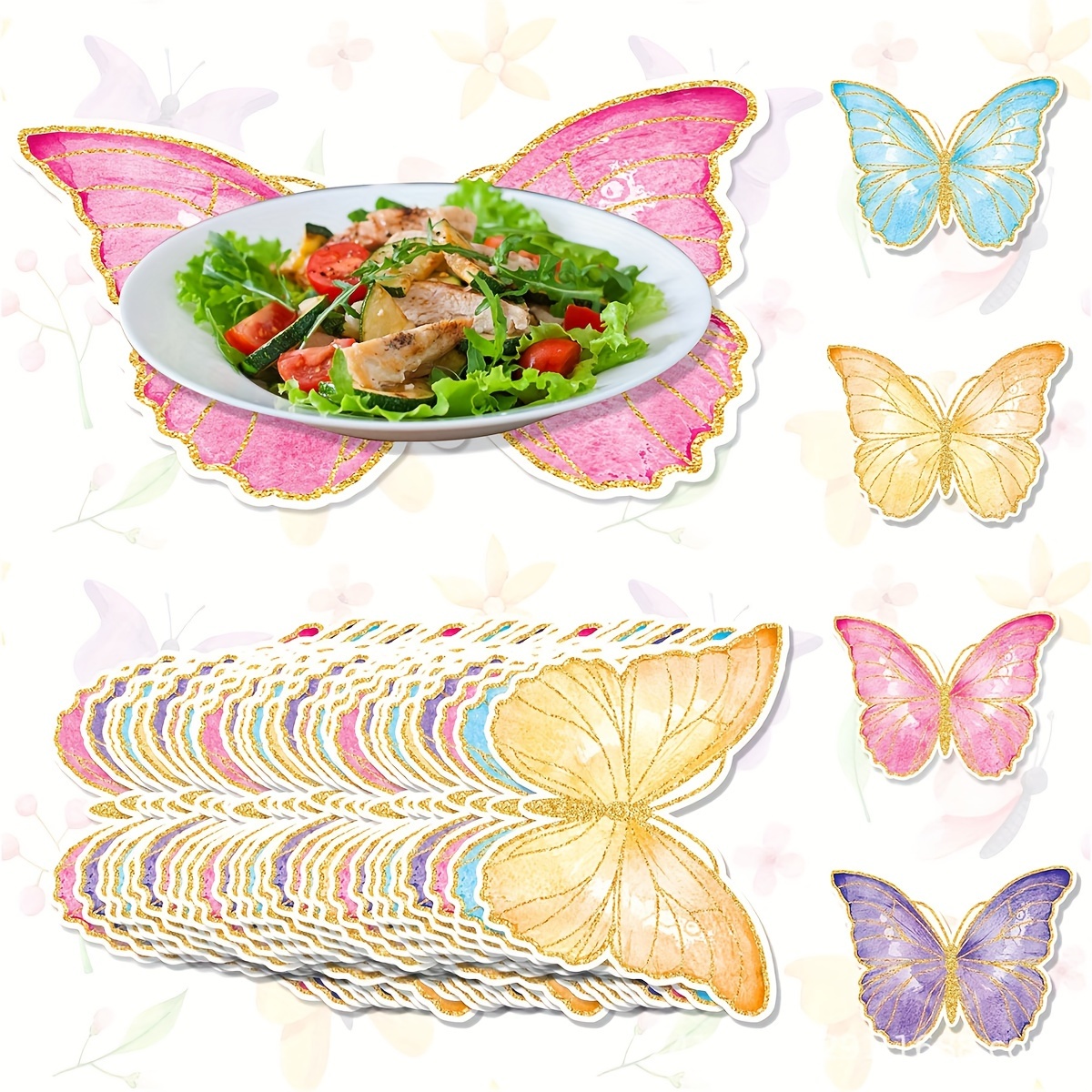 

8-pack Disposable Butterfly Paper Placemats - Decorative Table Mats For Parties, Celebrations, And Home Decor, Colorful Golden Butterfly Design