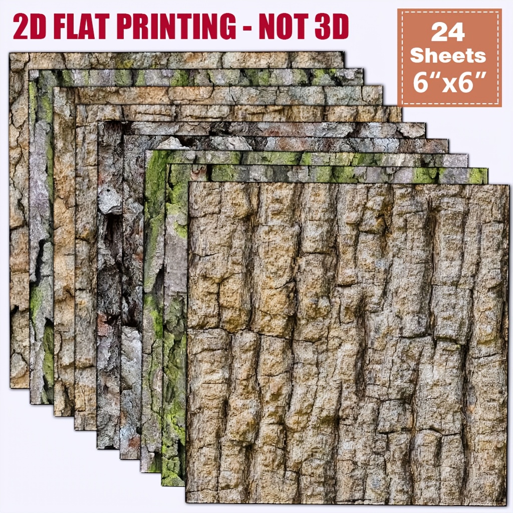 TEMU 24 Sheets 6x6 Inch Realistic Tree Bark Moss Texture Scrapbook Paper Natural Wood Skin Texture Base Style Retro Outdoor Junk Journal Hand Account