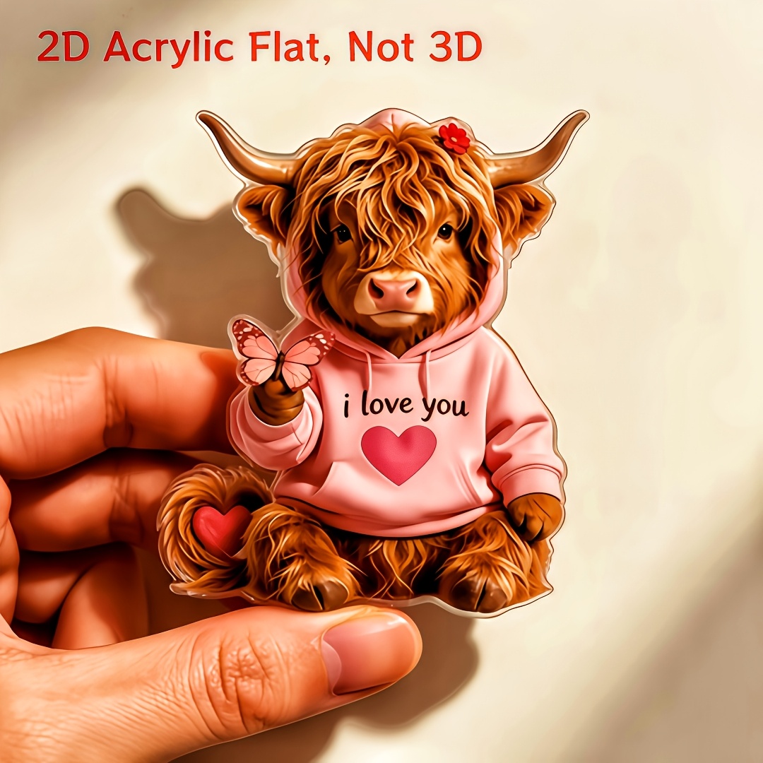 TEMU 2d Sweatshirt Highland Cow-yak Acrylic And Rubber Refrigerator Magnet - Durable Shaped Acrylic Decoration, Suitable For Kitchen, Dining Room, Or