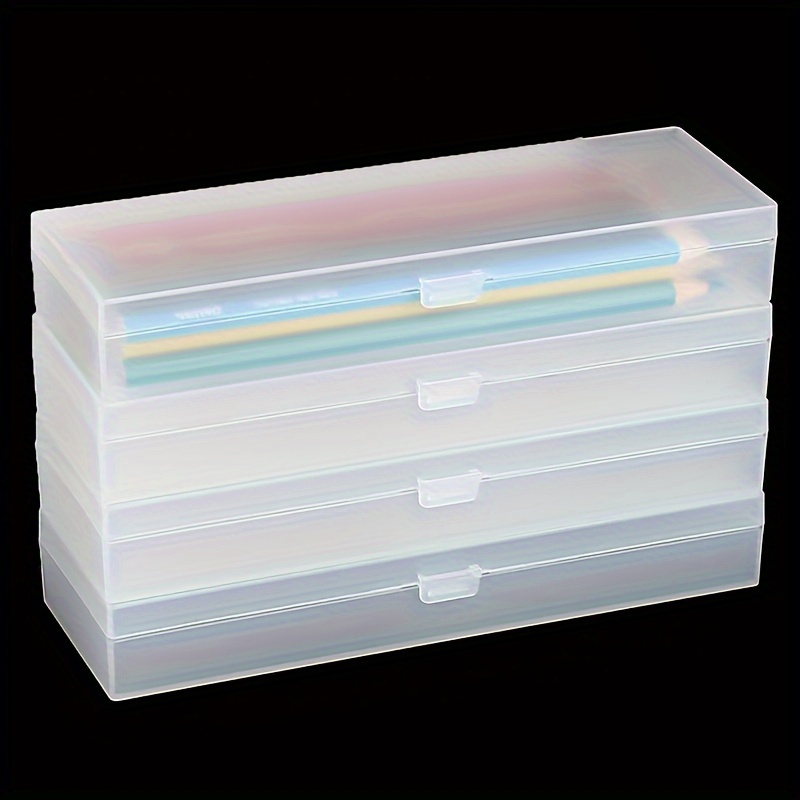 

4 Pack Of Transparent Plastic Pencil Boxes - Office Storage And Organization - Lightweight And Easy To Use - Suitable For Ages 14 And Up