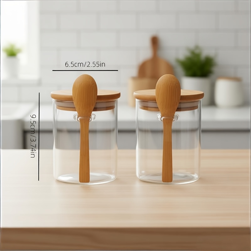 TEMU Set Of 2 Borosilicate Glass Mini Airtight Storage Containers, Modern And . Suitable For Storing Beans, Nuts, Snacks, Coffee Beans, Oats, Grains,