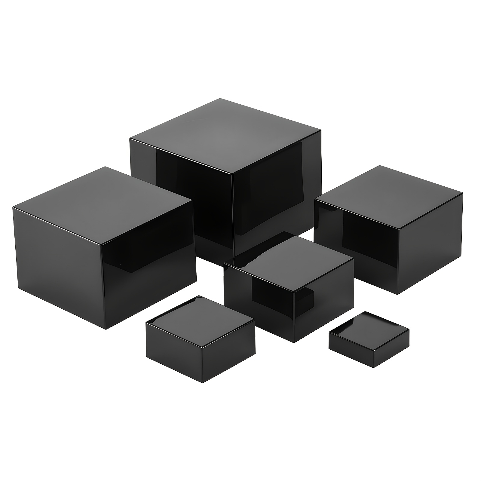 6pcs Black Square Display Stand Set, Stackable Risers For Jewelry, Cosmetics & Collectibles, Space- Layered Organizer For Vanity, Bedroom & Home Decor