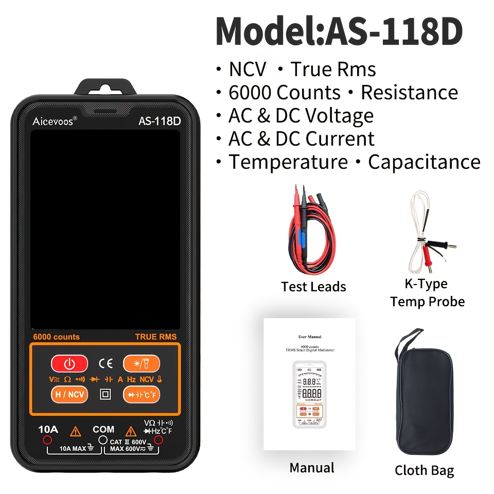 Image of Digital Smart Multimeter, 6000 , Multimeter, Auto Range, Ac/ Voltage, Ac/ Current Tester, Electrical Professional Multimeter, Ncv Tester, Frequency, Buzzer, , Resistance, Measurement
